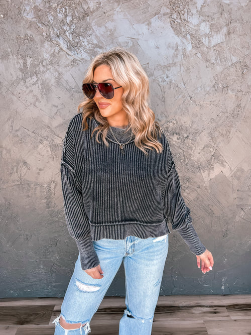Jenna Corded Crop Sweater (Black)