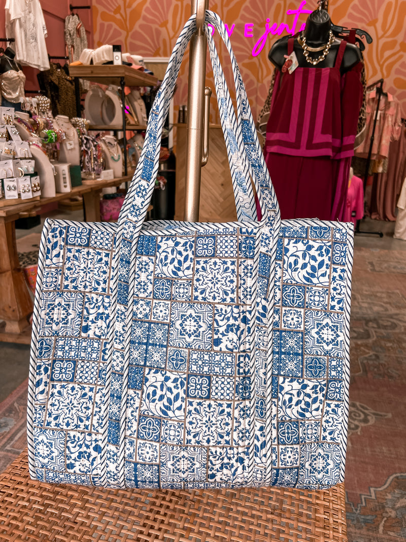 Blue Mosaic Quilted Tote Bag