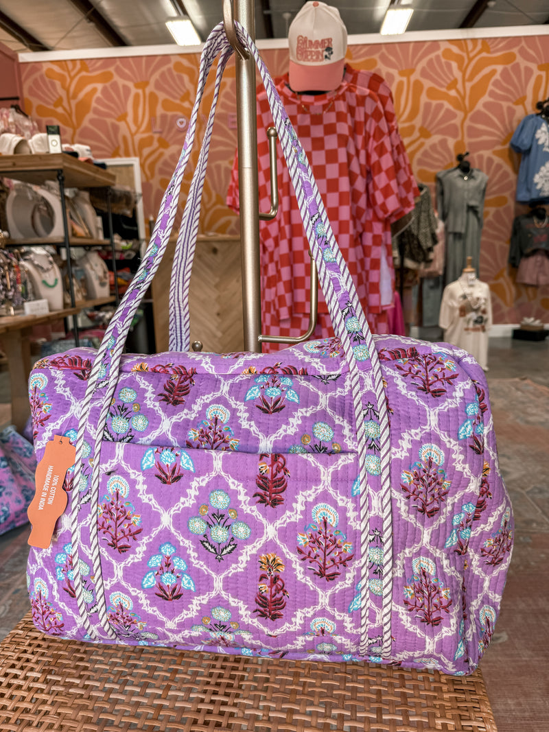Purple Wildflowers Weekender Duffle Bag Quilted TOTE