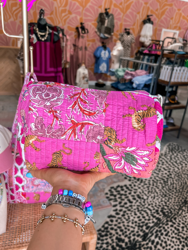 Pink Patchwork Cosmetic Quilted Tote