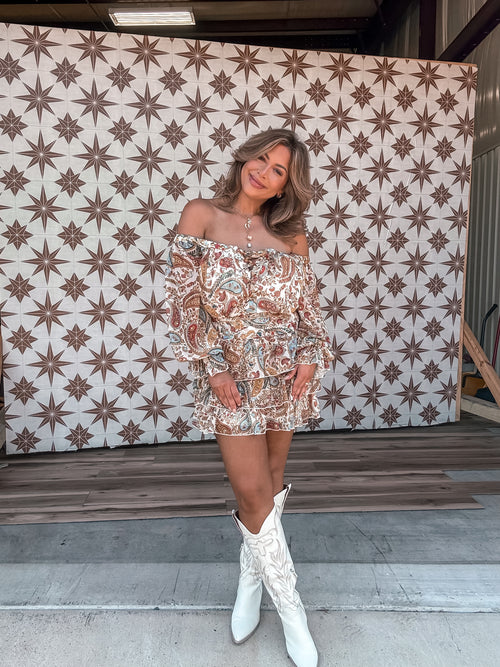 Fall Paisley Off Shoulder Dress