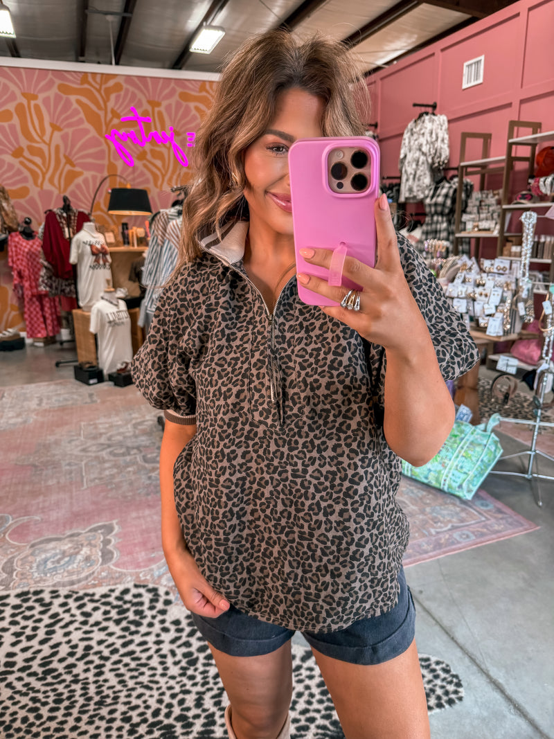Mocha Leopard Zip Top
