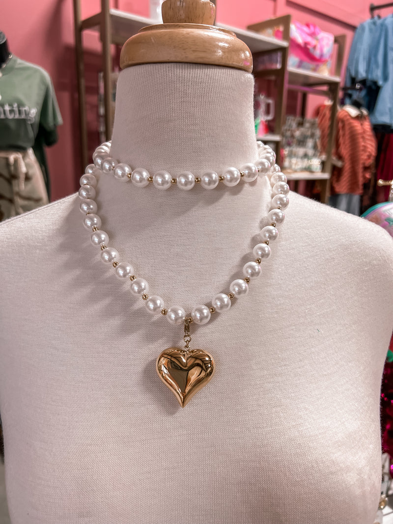 Wrap Around Pearl Heart Necklace