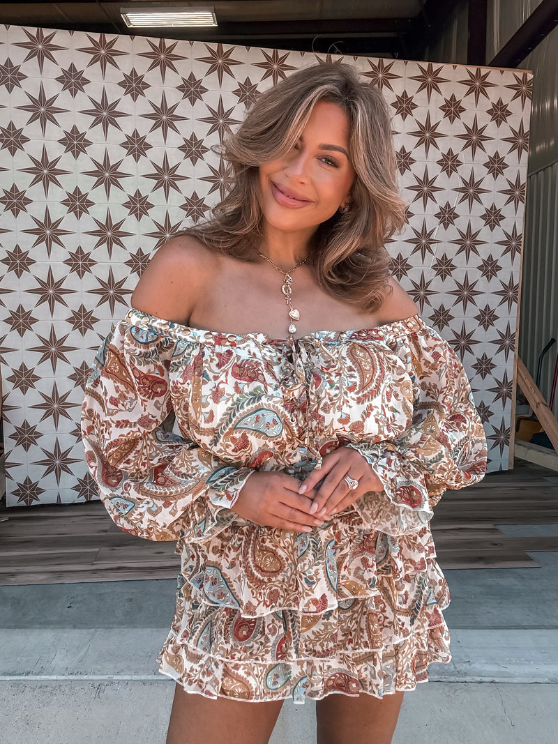Fall Paisley Off Shoulder Dress