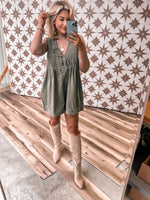 Thanks A Latte Romper (Olive Wash)