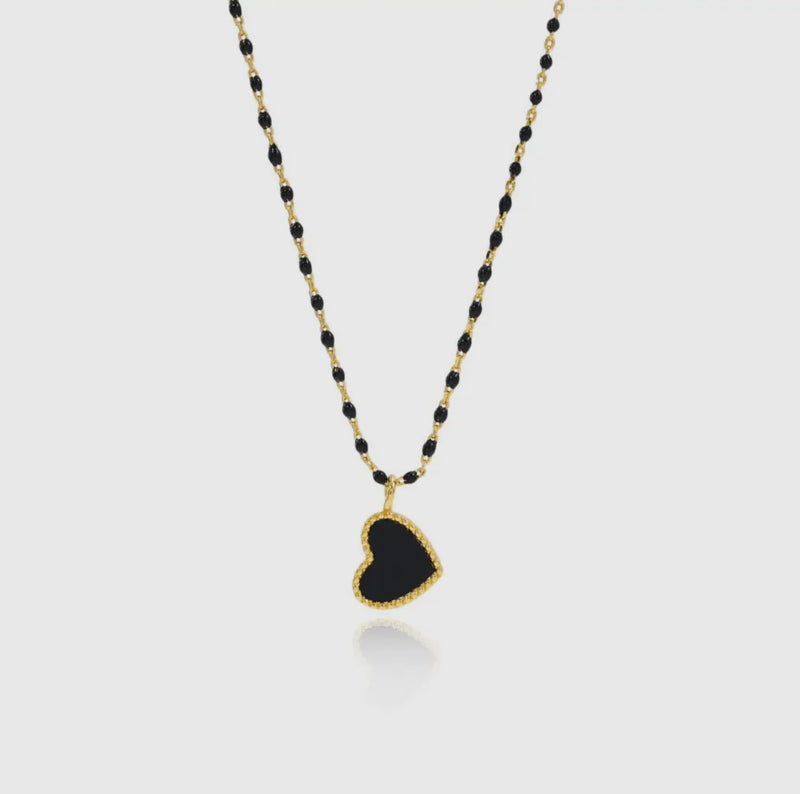 Paisley Heart Necklace - Black
