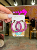 Glitter Hinge Hoop (Hot Pink)