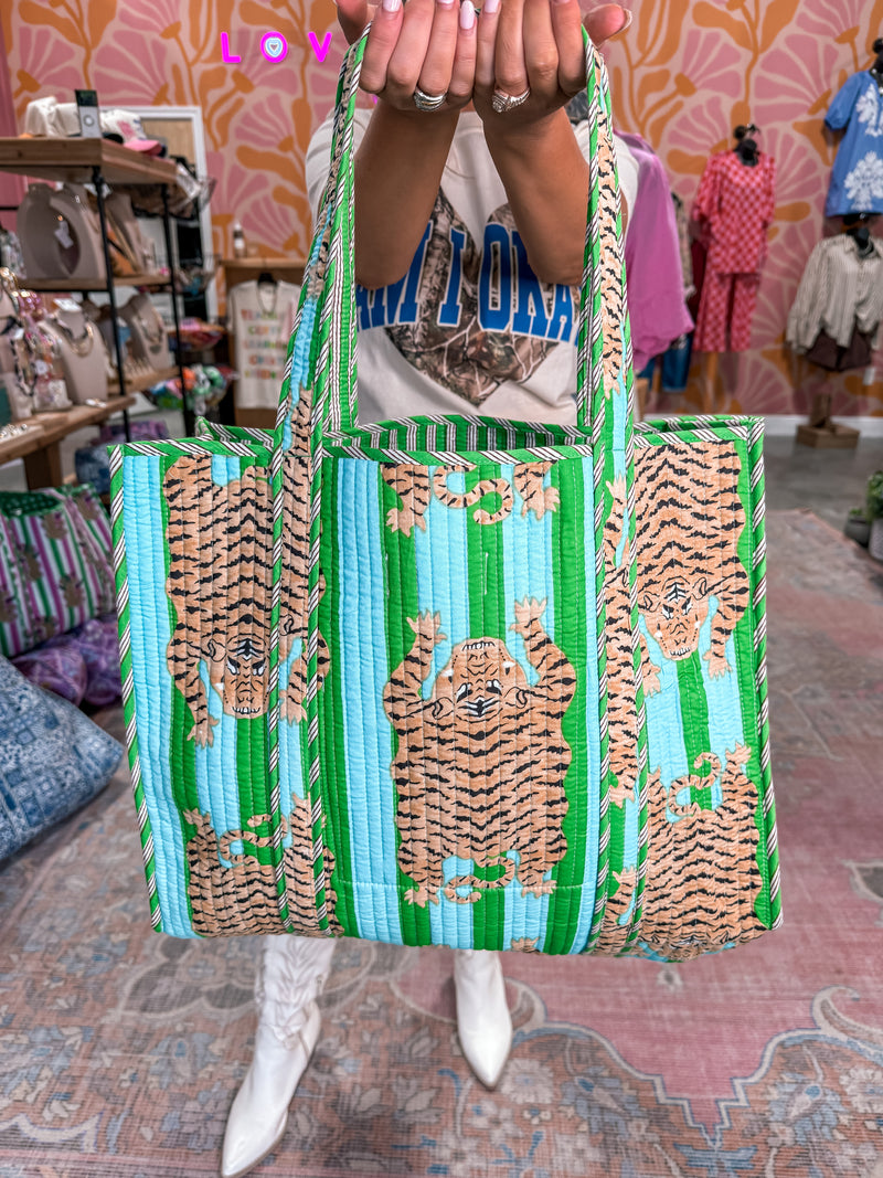 Tiger Blues Stripe Quilted Tote