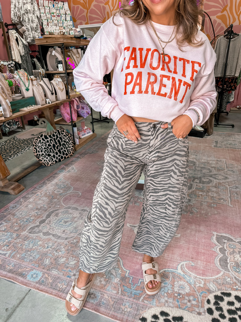 Zebra Print Barrel Jeans