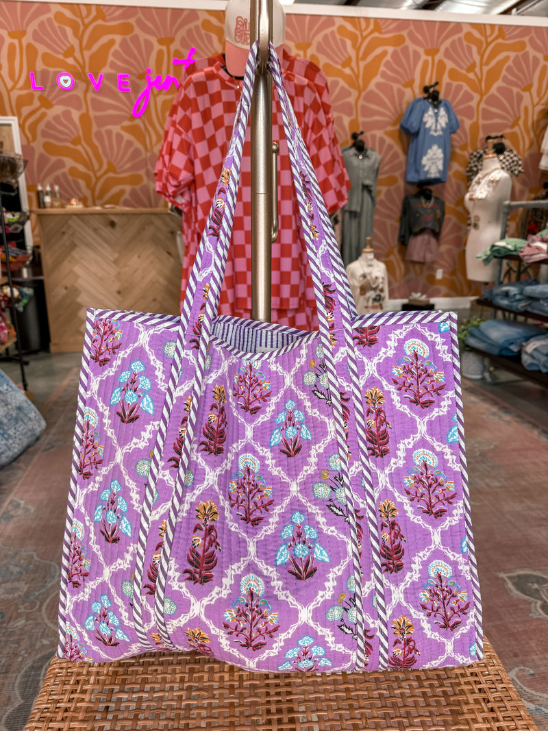Purple Wildflowers Quilted Tote
