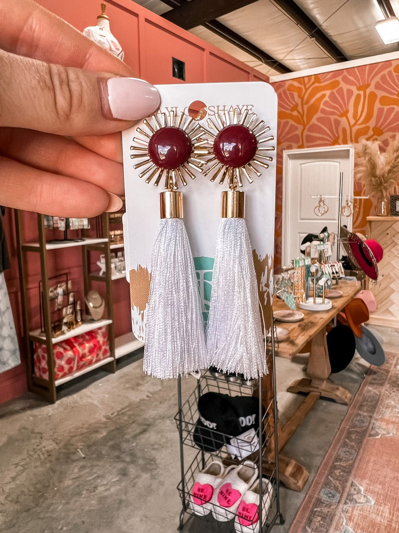 White Silk Tassel Earring (Maroon)